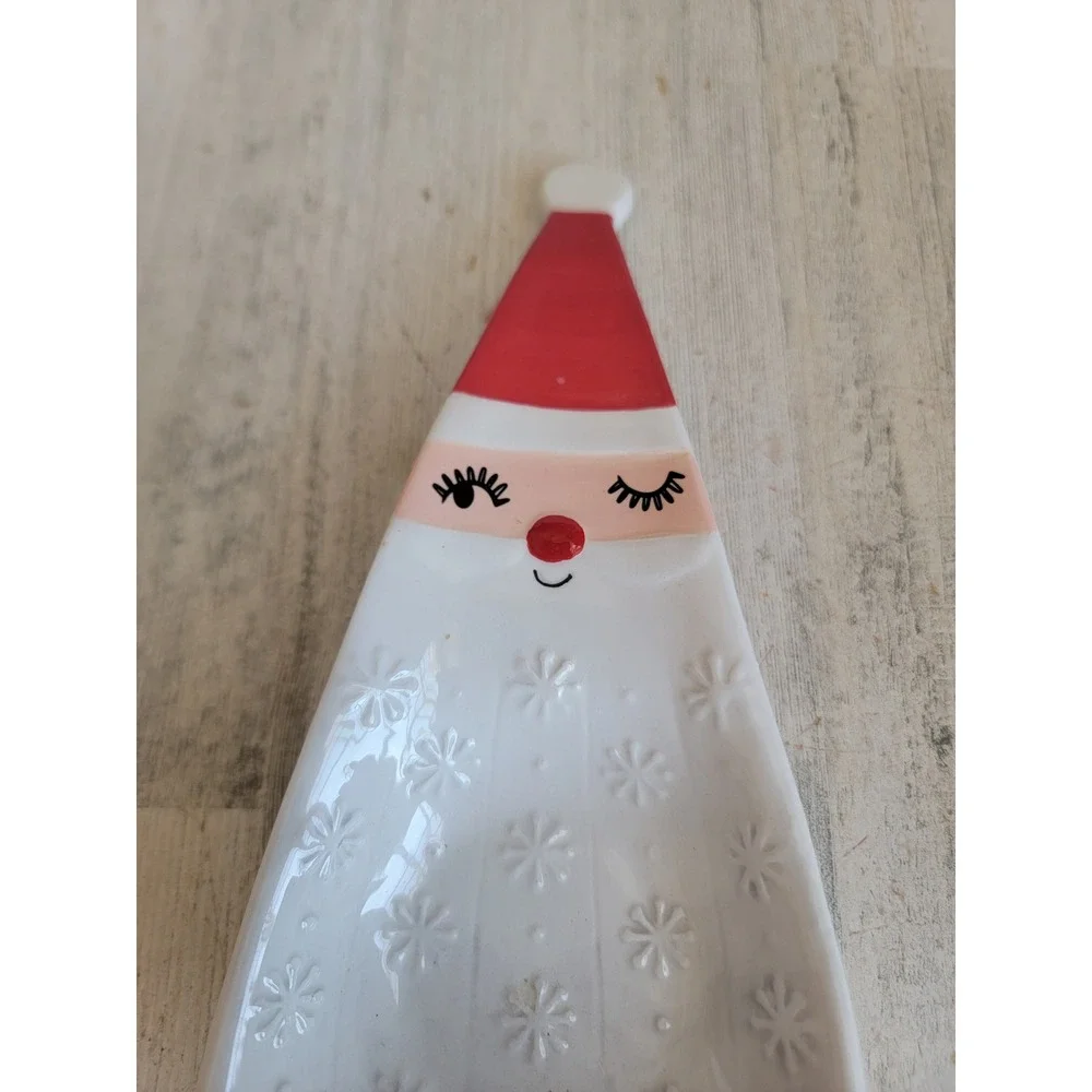 Santa Claus winking vintage spoon rest ceramic Xmas snowflake ceramic kitchen
